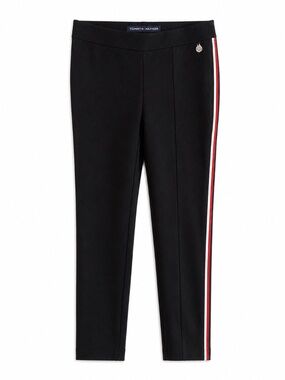 Tommy Hilfiger Black Skinny Ponte Pants w Red & White Stripe & TH Charm – Large